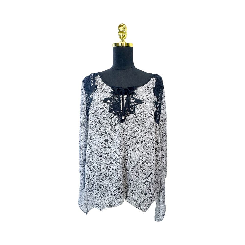 Women's Alfani Lace Accent Bubble Blouse | Size XL |